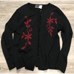 Lemmie LNY Women Size XL Black Flora Embroidered Cardigan‎ Sweater Grunge Witchy